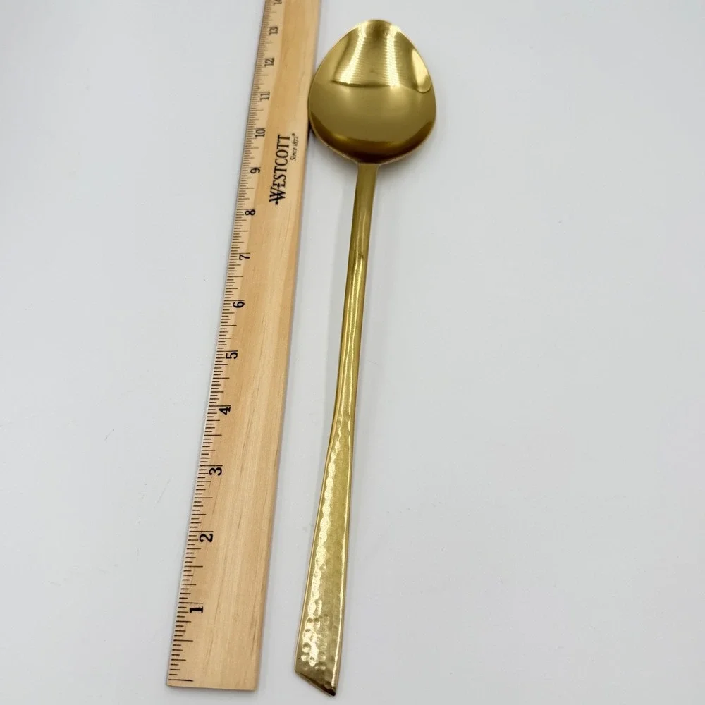 Gold Hammered Serving Spoon and Fork Set 13 Inch Large Polished Flatware‎ 2pc